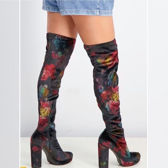 Madden Girl Shoes - Madden Girl Floral Velvet Over the Knee Platform Boots 10